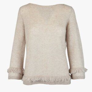D.Exterior Almond Wool & Alpaca Fringe Luxury Sweater w/ Fringe Sz. Small